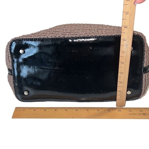 Kate Spade Black Orange Brown Straw and Patent Leather Shoulder Bag Tote - Picture 10 of 12